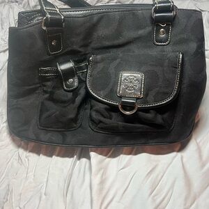 Treviso Black Shoulder Bag with Sturdy Handles and Textured Pockets